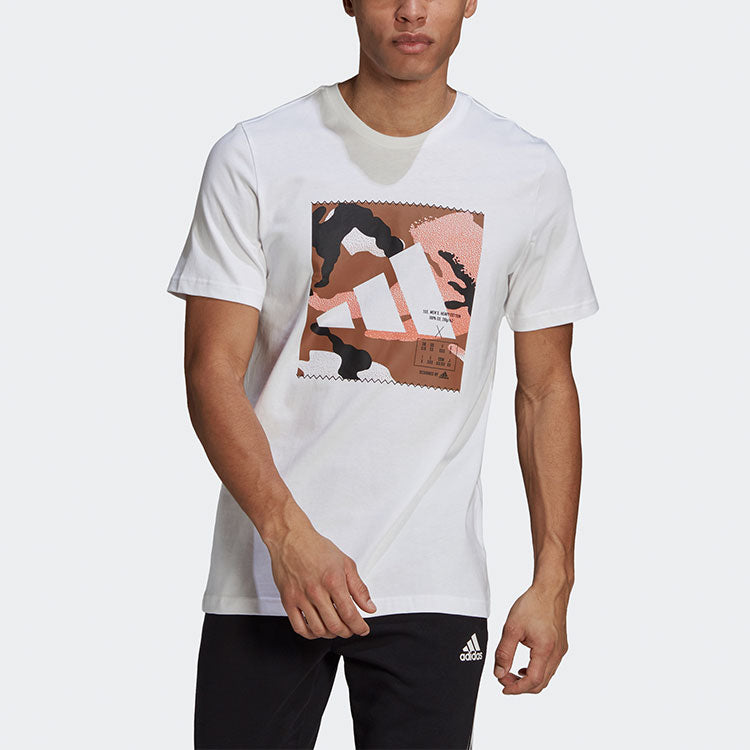 adidas Camo Bos Tee M Printing Color Block Casual Sports Short Sleeve White GQ8306