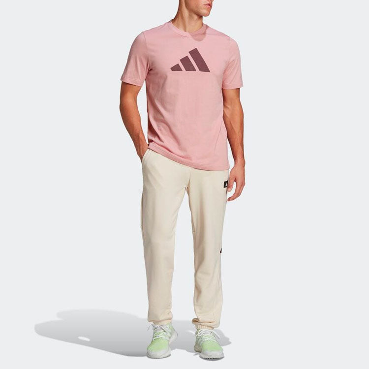 Men's adidas Logo Printing Round Neck Short Sleeve Japanese Version Pink T-Shirt HF4753