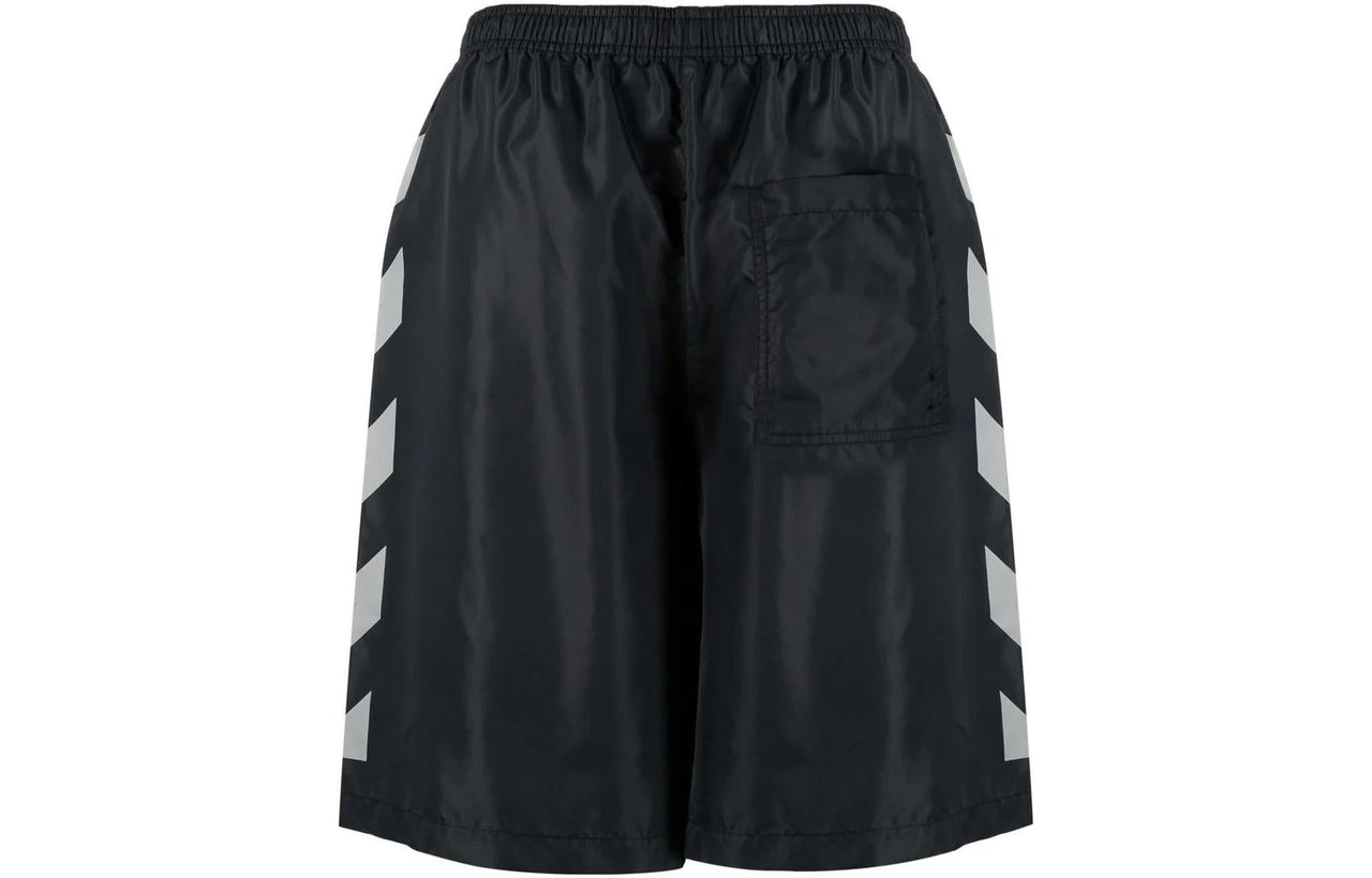 Men's Off-White SS22 Twill Printing Elastic Waistband Straight Shorts Ordinary Version Black OMFA010C99FAB00110101010