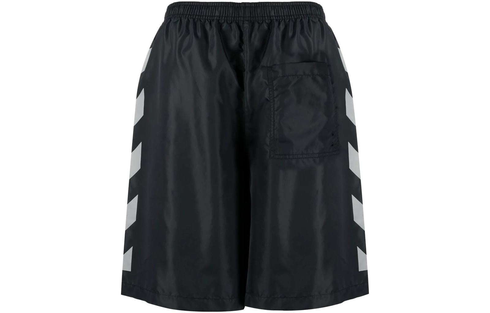 Men's Off-White SS22 Twill Printing Elastic Waistband Straight Shorts Ordinary Version Black OMFA010C99FAB00110101010