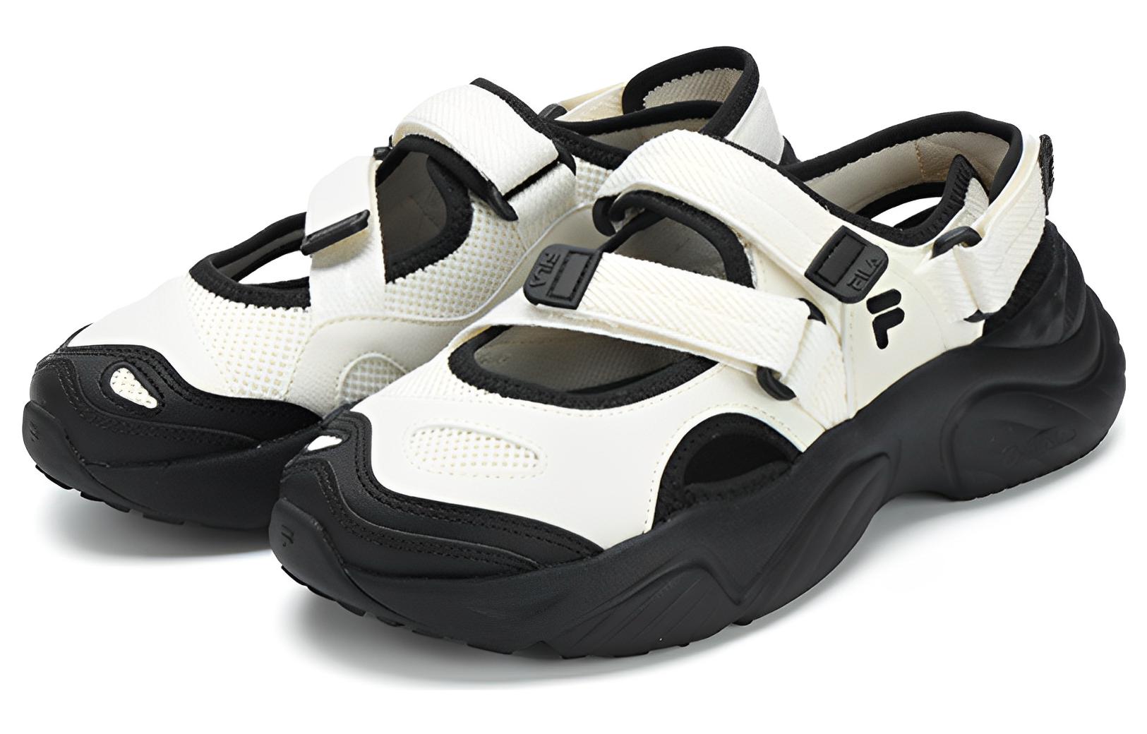 (WMNS) FILA FUSION Conch Sandals 'White Black' T12W321401FWB