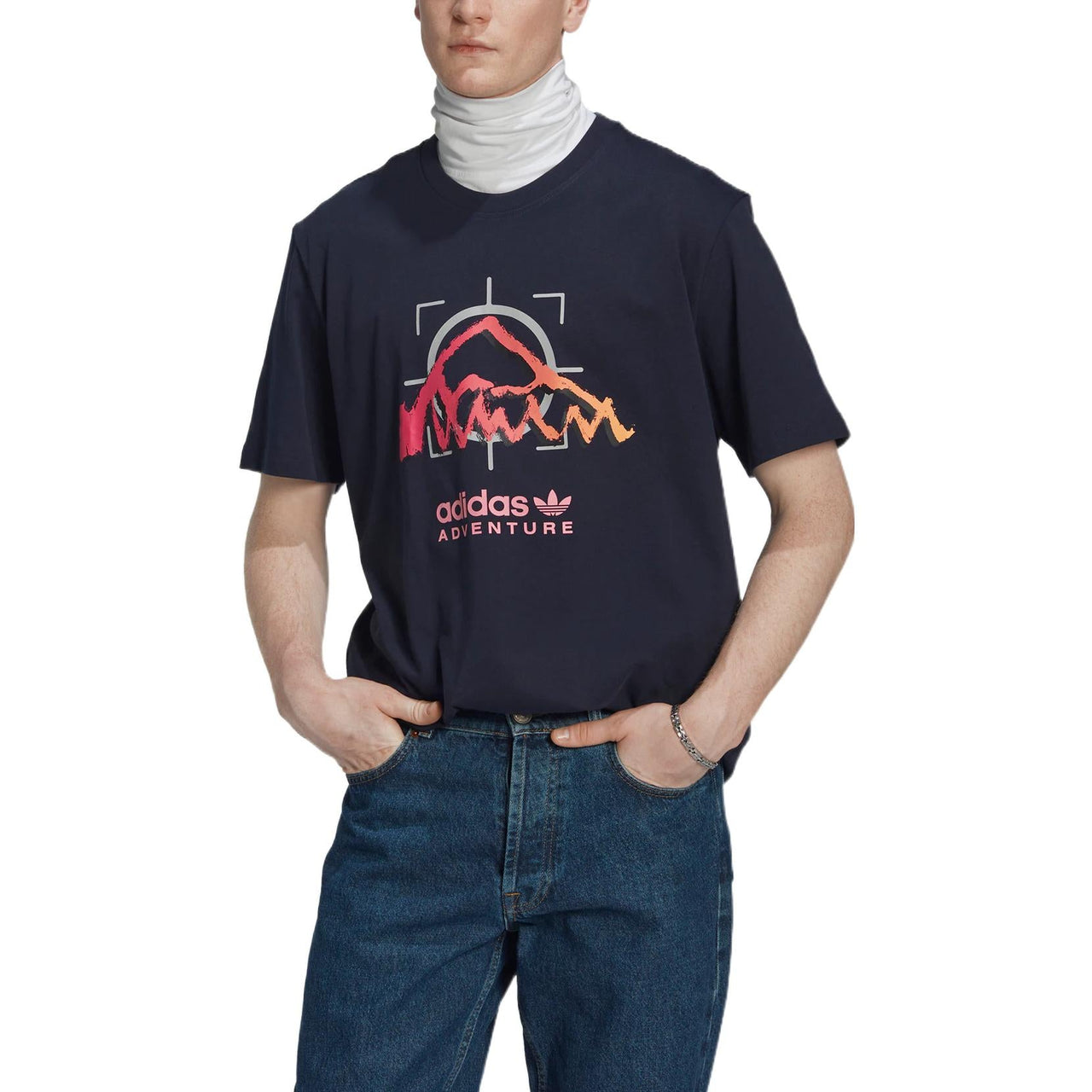 Men's adidas originals Mountain Peak Alphabet Logo Printing Round Neck Casual Short Sleeve Blue T-Shirt HK4981