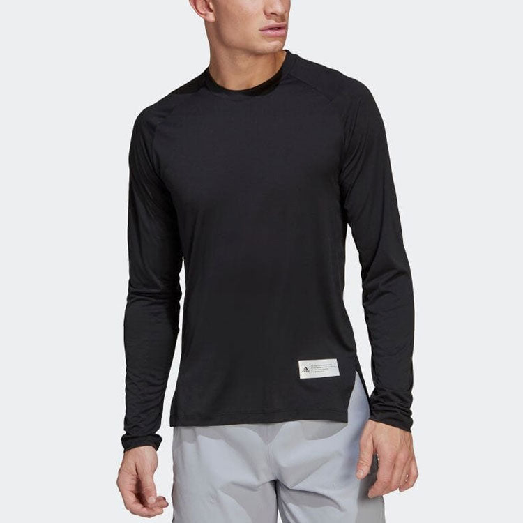 Men's adidas Solid Color Round Neck Slim Fit Long Sleeves Japanese Version Black T-Shirt HC4217