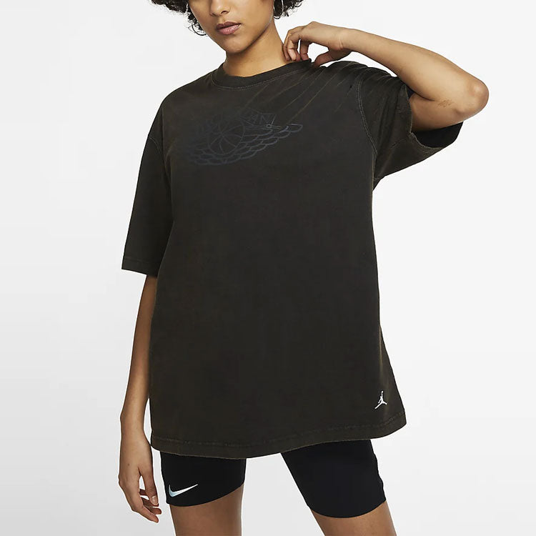 (WMNS) Air Jordan Wings Logo Loose Short Sleeve Asia Edition 'Black' CV7430-010