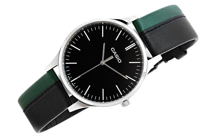 CASIO Collection Quartz Watch Leather Strap Green Black Analog MTP-E133L-1EEF