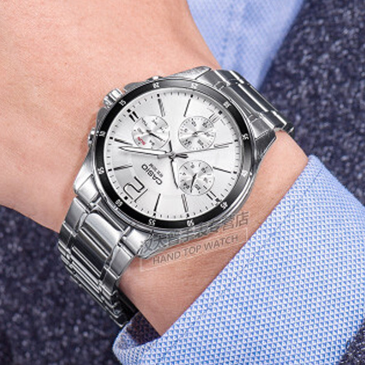 CASIO Waterproof Stainless Steel Strap Mens White Analog MTP-1374D-7A
