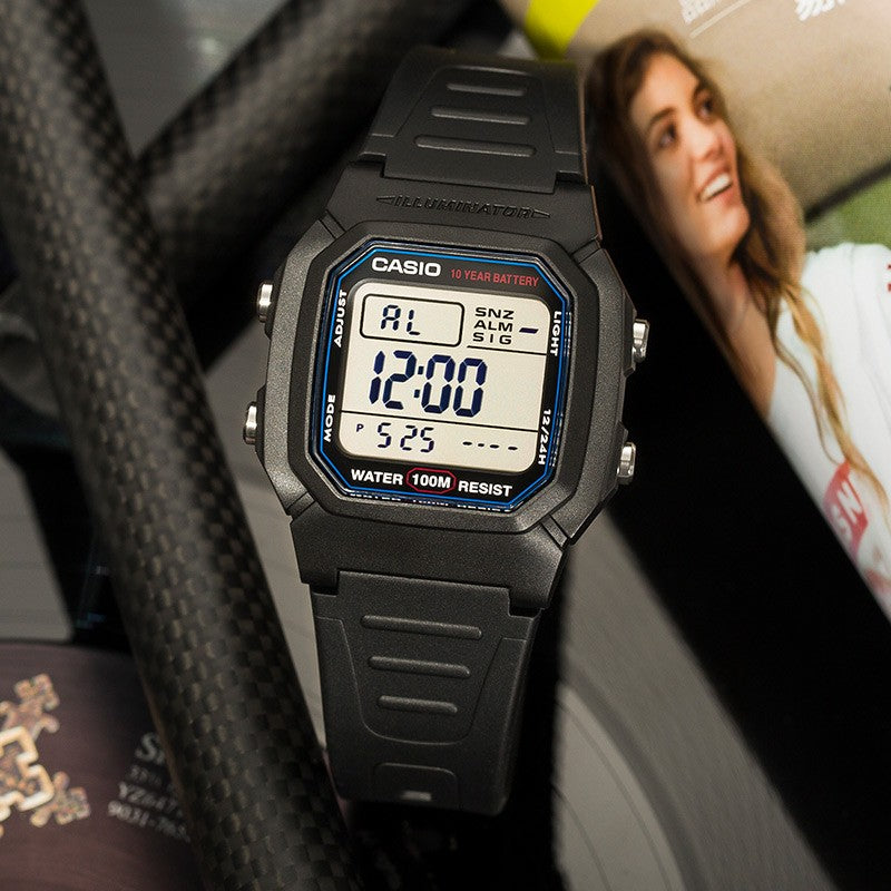 CASIO Waterproof Sports Analog Mens Black Digital W-800H-1A