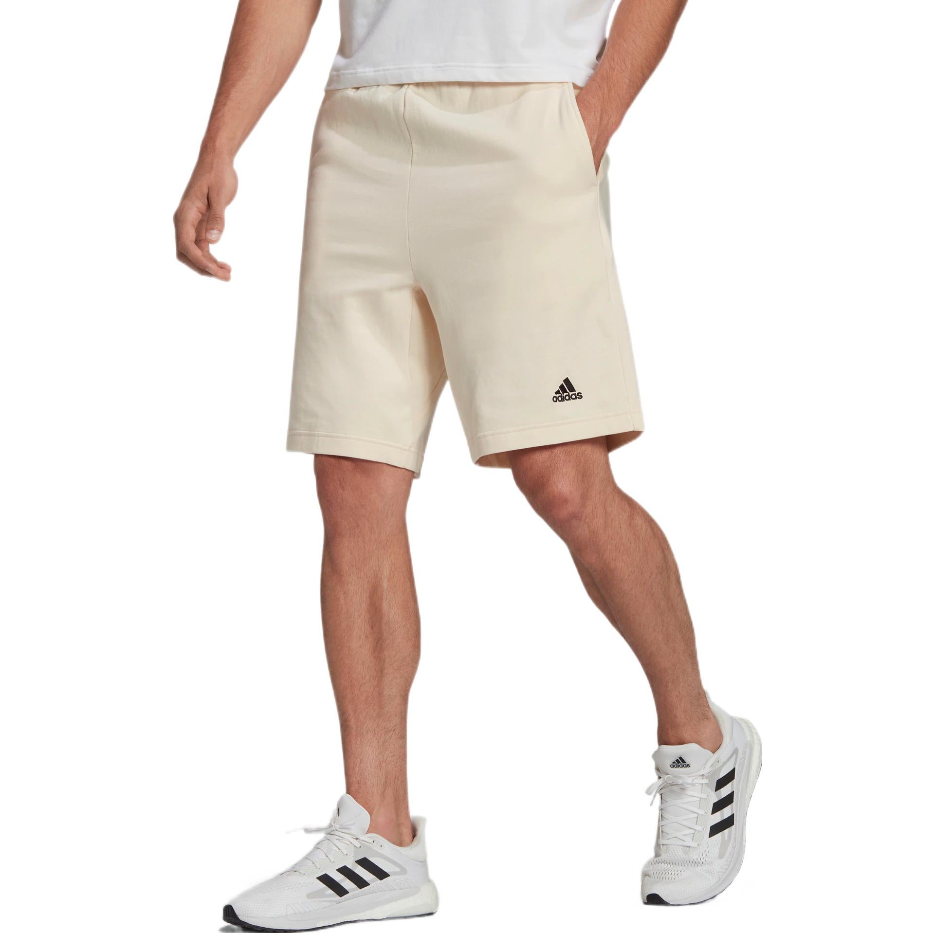 Men's adidas Solid Color Logo Micro Mark Lacing Casual Sports Shorts Yellow White HB6588