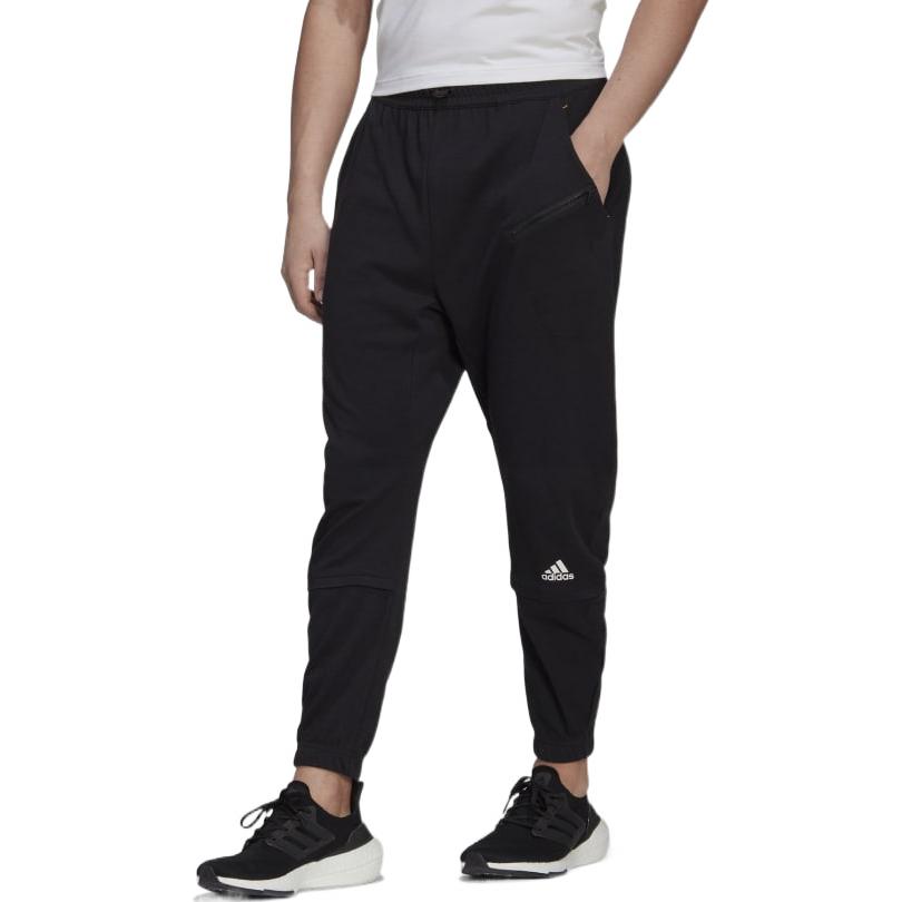 Men's adidas Solid Color Logo Printing Elastic Waistband Bundle Feet Sports Pants/Trousers/Joggers Black HE2252