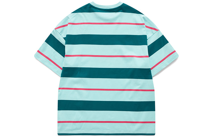 FILA FUSION Contrasting Colors Stripe Loose Sports Short Sleeve Pink Green T11W122114F-TQ