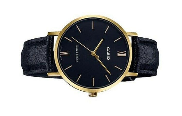 CASIO DRESS Large Gold Black quartz Watch Navy Blue Dark Blue Analog LTP-VT01GL-1B