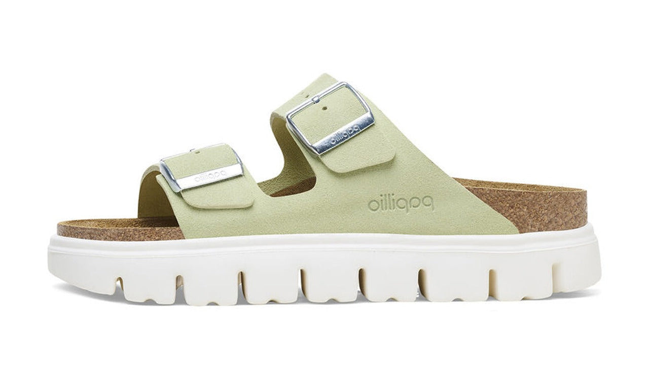 Birkenstock Arizona Platform Suede Leather Narrow Fit Sandals 'Faded Lime' 1026888