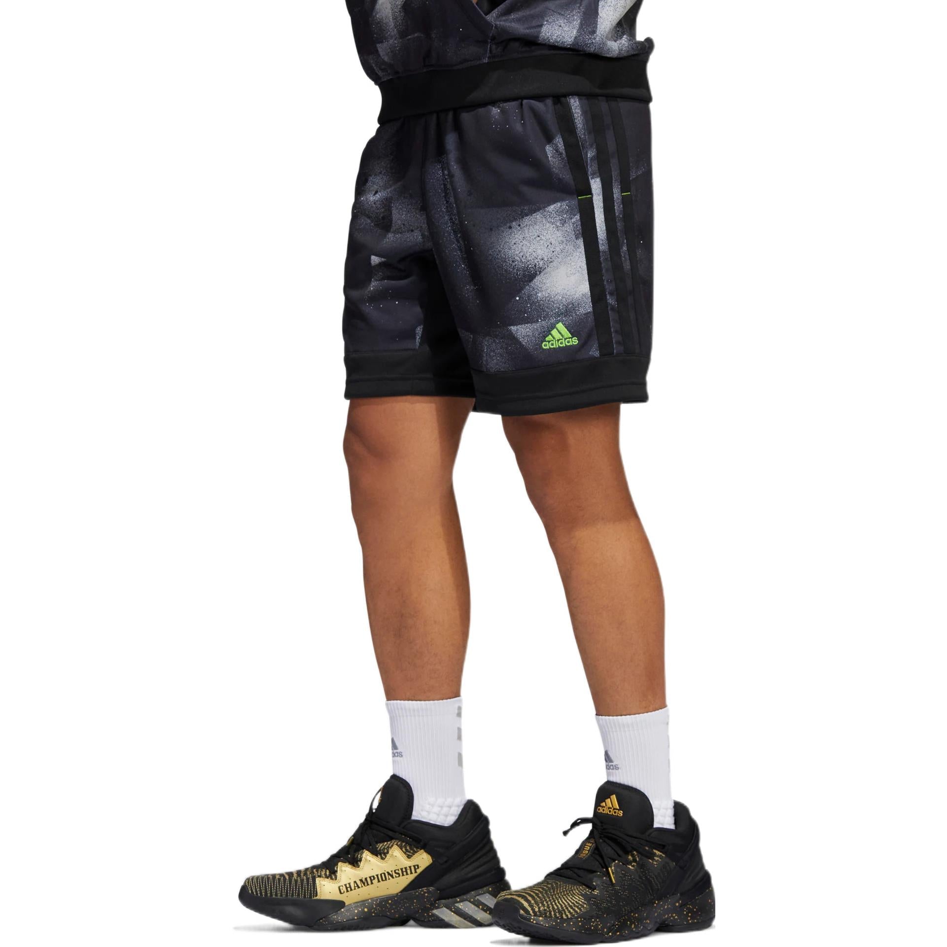Men's adidas Stripe Contrasting Colors Printing Brand Logo Lacing Shorts Black HB5424