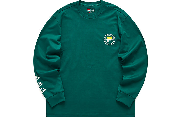 Men's FILA FUSION Back Alphabet Printing Loose Round Neck Long Sleeves Green T11M122201F-DG