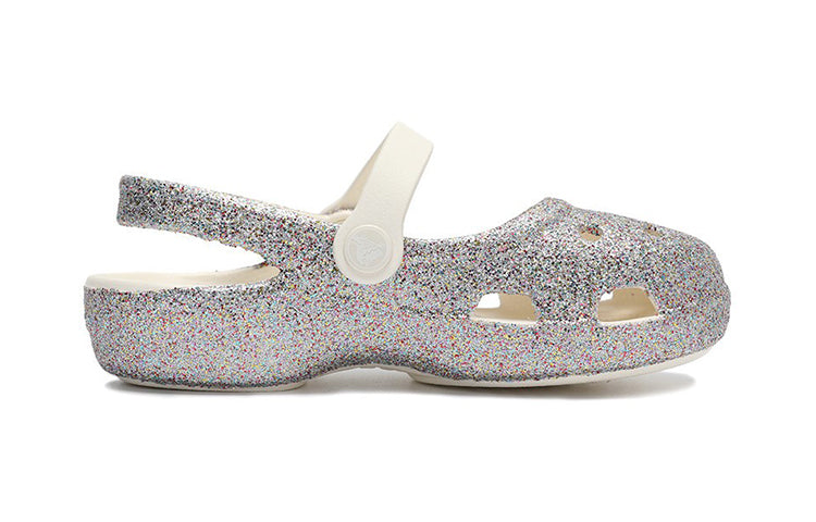 (PS) Crocs Outdoor Flat Heel Shiny Sports Silver Sandals 206370-93R