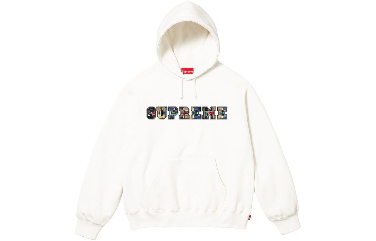 Supreme FW23 Week4 Collegiate Patchwork Leather Hoodie 'White' SUP-FW23-084