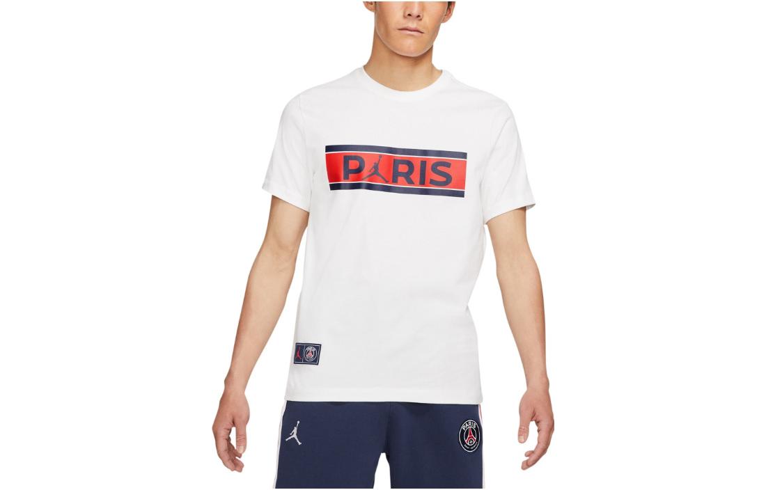Air Jordan Wordmark Paris Saint-Germain Alphabet Printing Soccer/Football Short Sleeve White T-Shirt DB6511-100