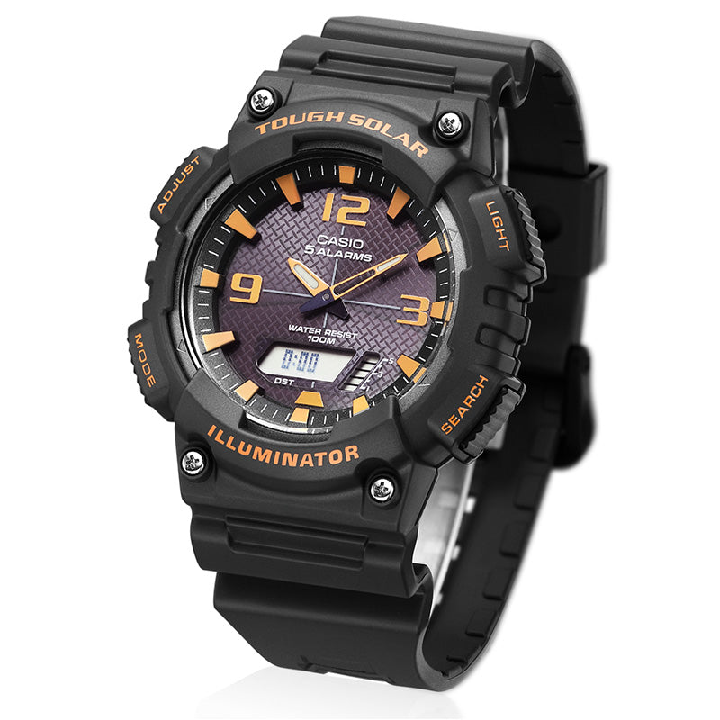 CASIO Waterproof Sports Solar Powered Shockproof Mens Black/Orange Analog/Digital Combo AQ-S810W-8A