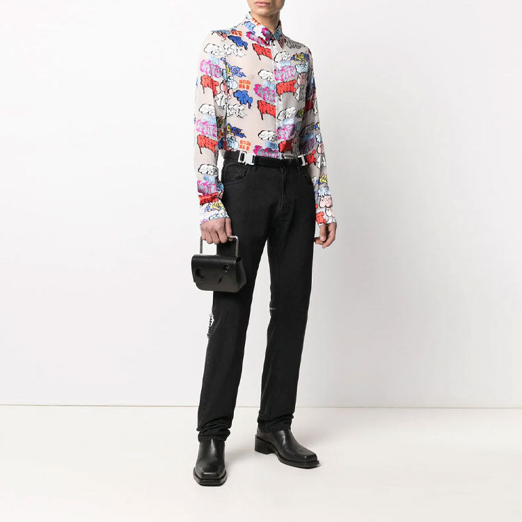 Off-White SS21 Graffiti Logo Printing Long Sleeves Shirt OMGA147R21FAB0018400