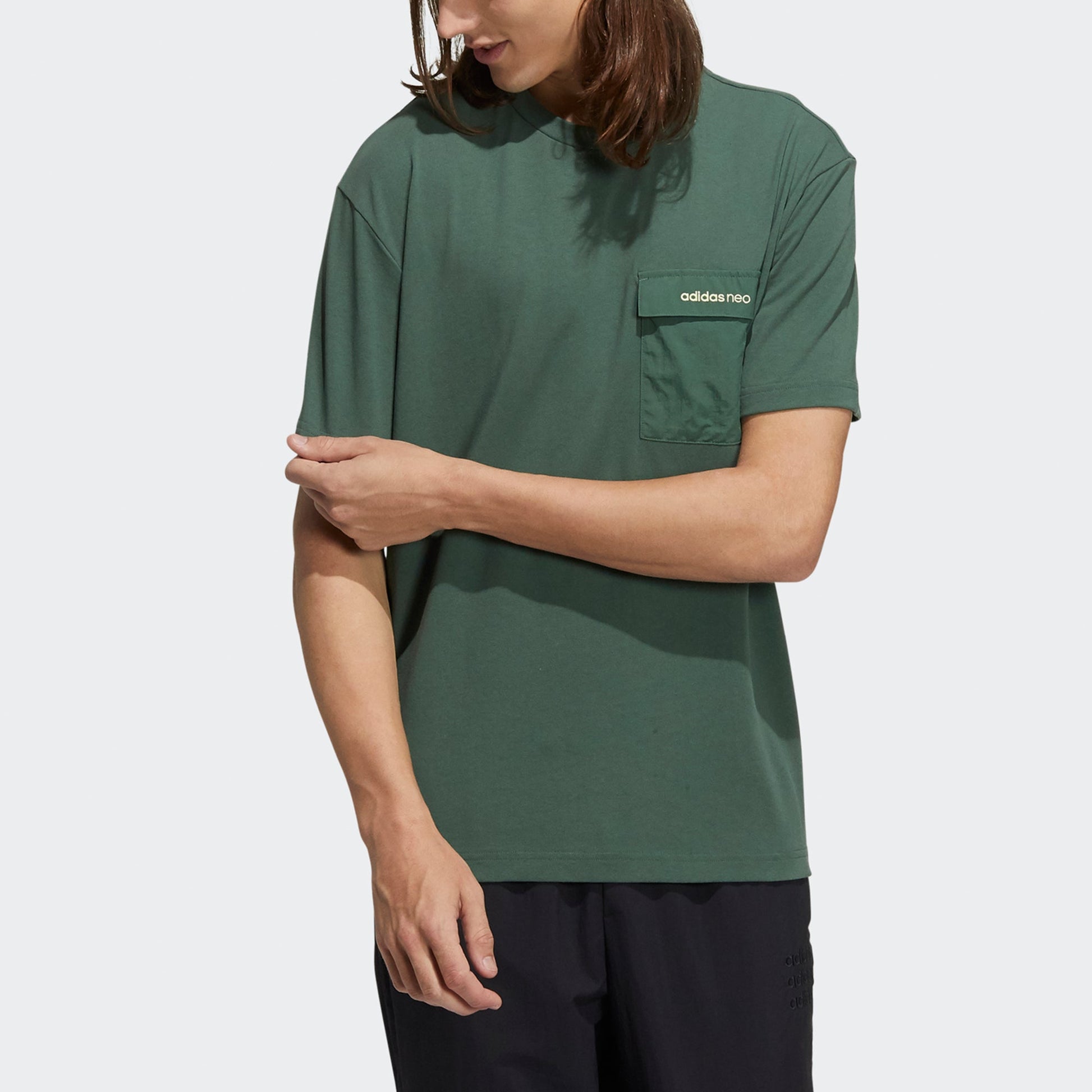 adidas neo M Sw Pkt Tee Chest Pocket Sports Round Neck Short Sleeve Green H55279