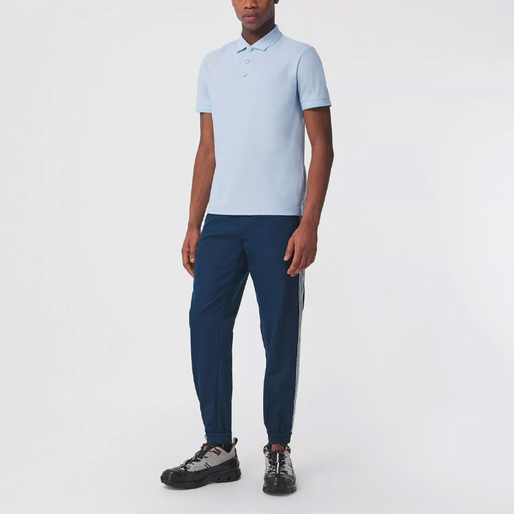 Men's Burberry SS21 Mesh Cotton Short Sleeve Polo Shirt Light Blue 80288731