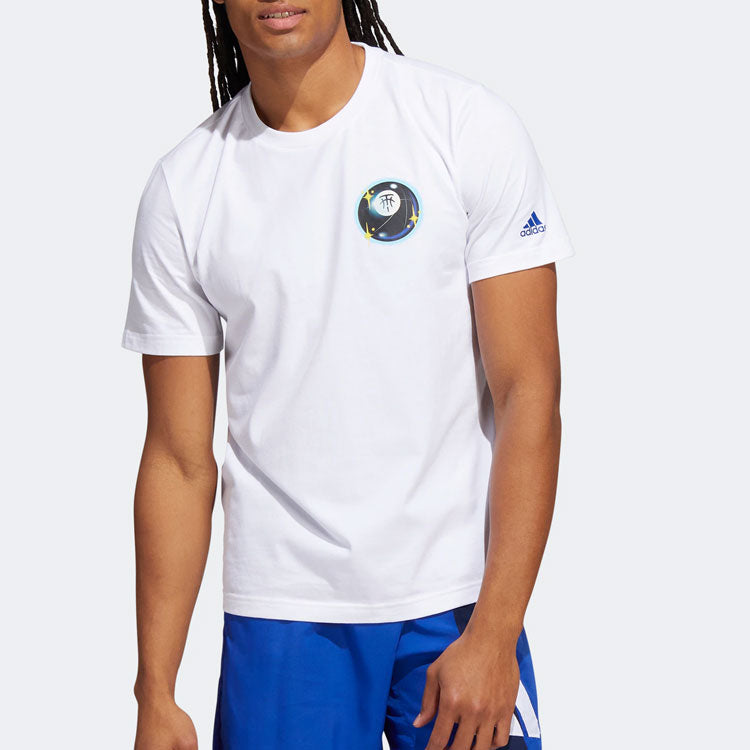 Men's adidas TMAC TEE 8 Pattern Printing Round Neck Pullover Short Sleeve White T-Shirt HS8522