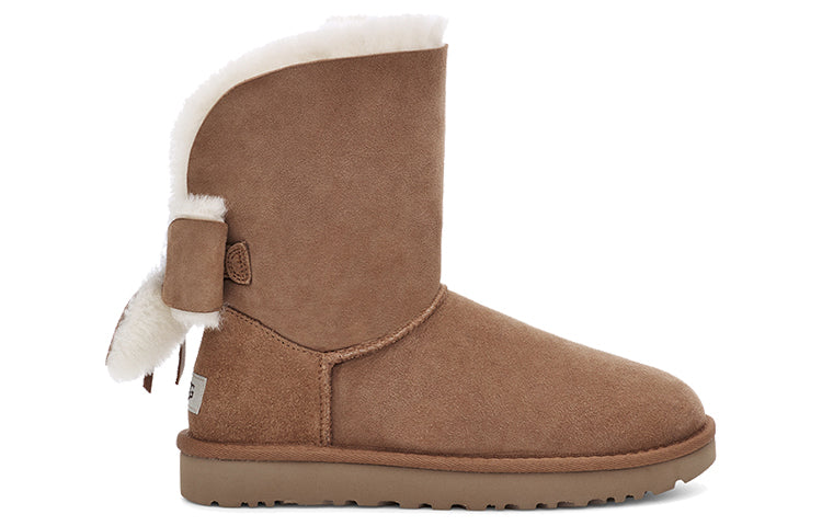 (WMNS) UGG Classic Short Cuffed Bow Fleece Lined Brown 1112501-CHE