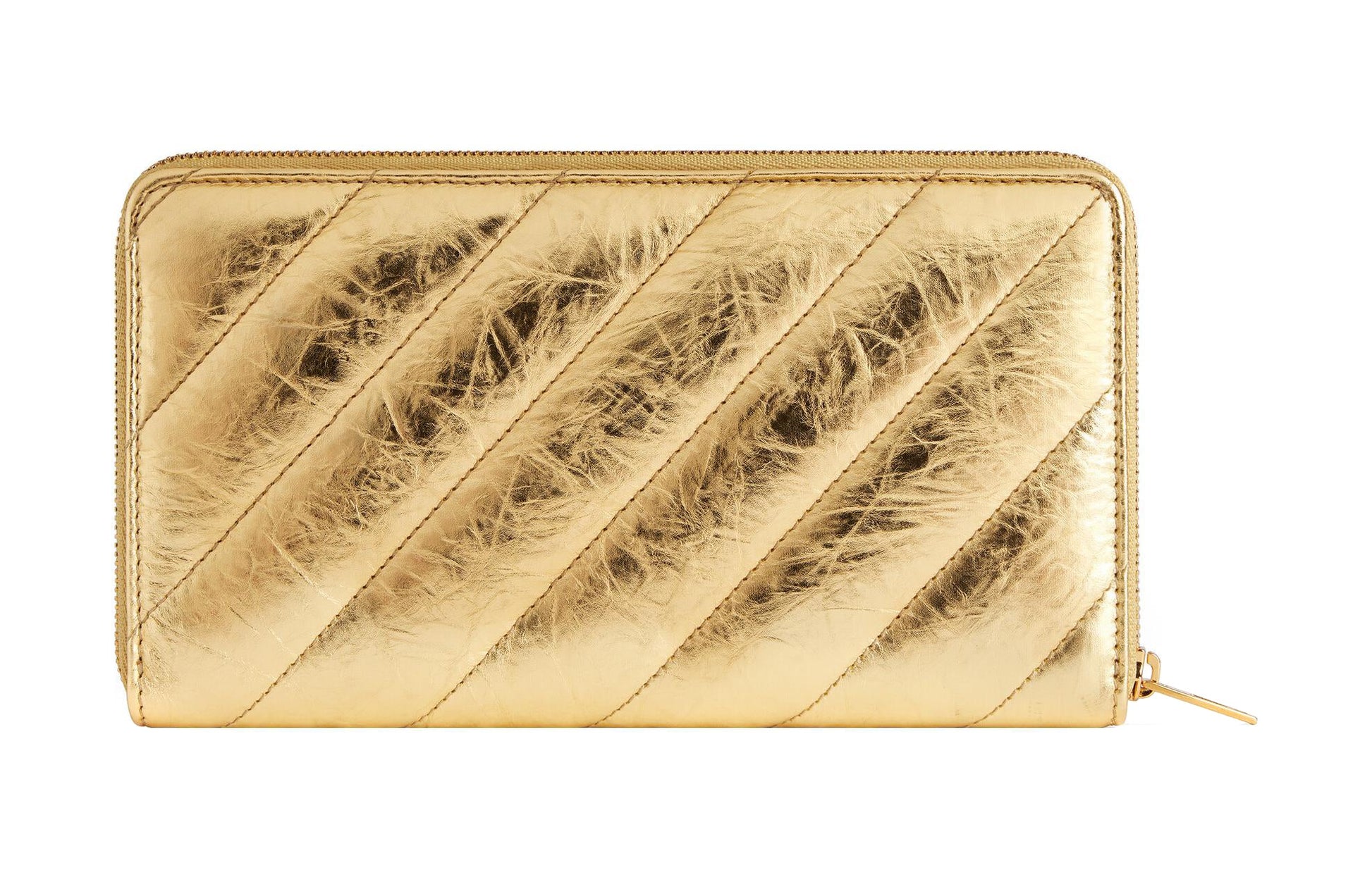 (WMNS) Balenciaga Crush Continental Wallet Metallized Quilted 'Gold' 7664472AAYO8004