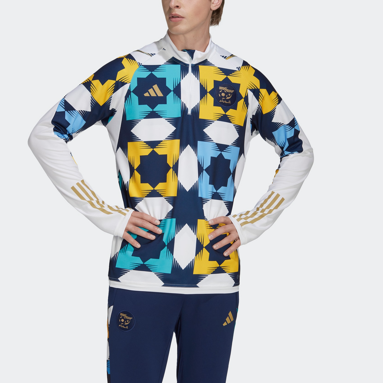 adidas Algeria Training Top Asia Sizing 'White Navy Yellow' HF1461