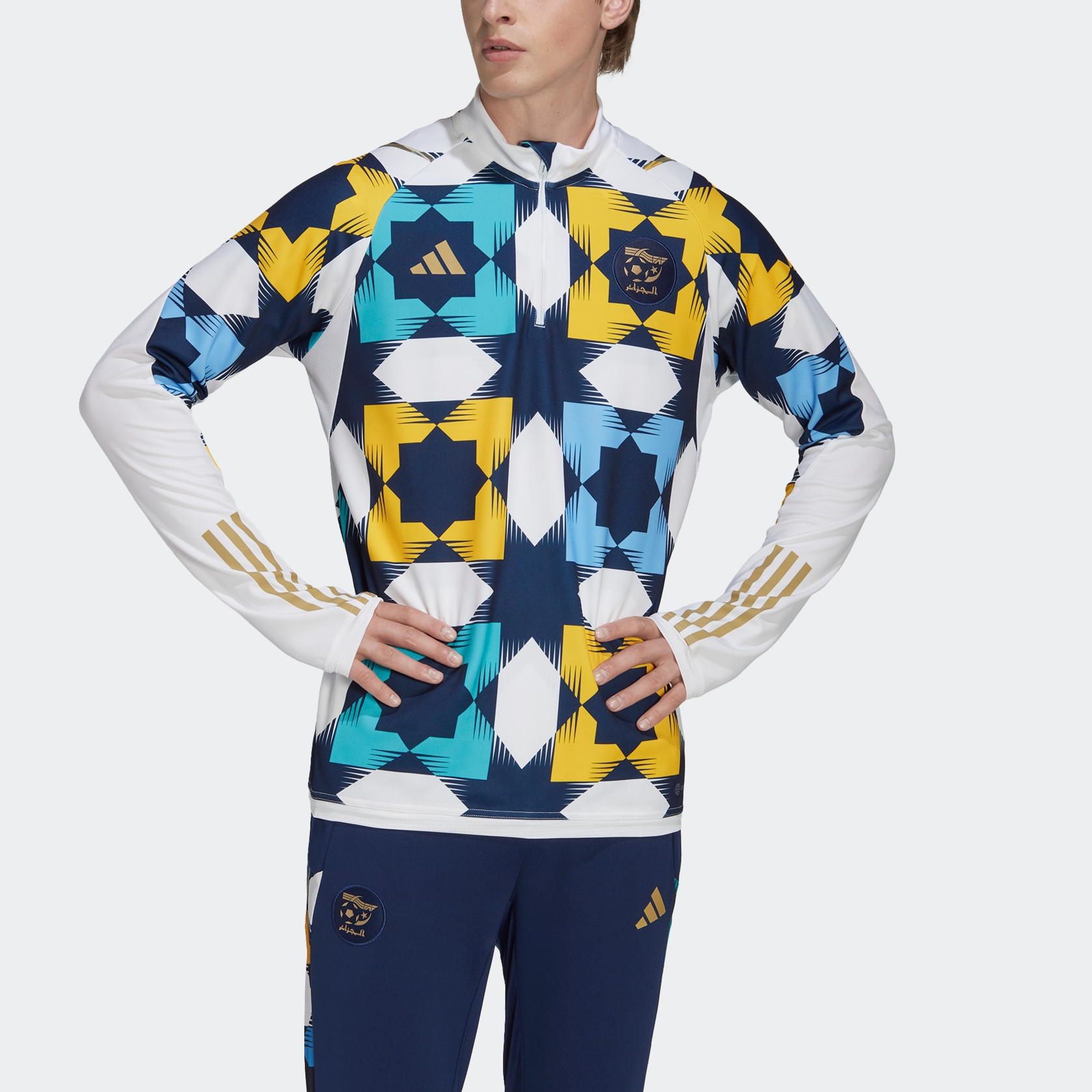 adidas Algeria Training Top Asia Sizing 'White Navy Yellow' HF1461