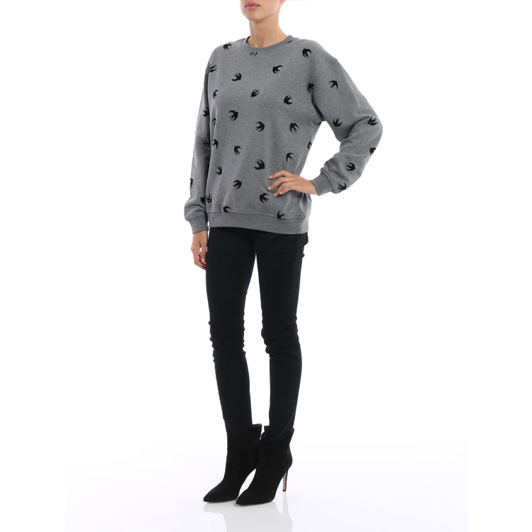 (WMNS) Alexander McQueen Swallow Printing Round Neck Pullover Sweatshirt 'Grey' 337341-RIT69-1244