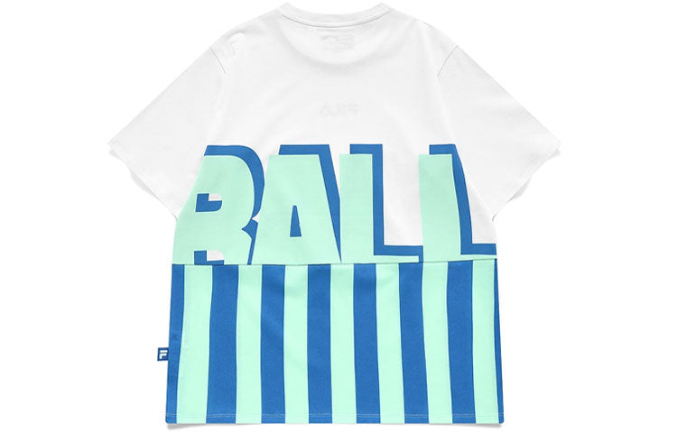 FILA FUSION Contrasting Colors Stripe 3D Alphabet Printing Loose Sports Short Sleeve White T-Shirt T11W132101F-WT