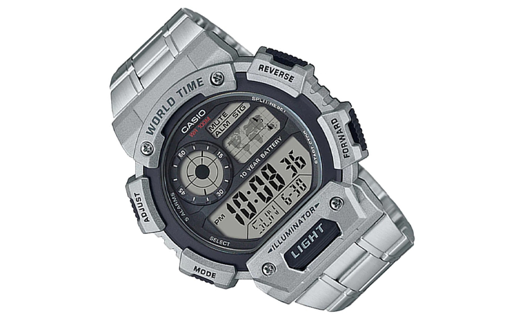 CASIO Sports Waterproof Stainless Steel Strap Quartz Mens Silver Digital AE-1400WHD-1A