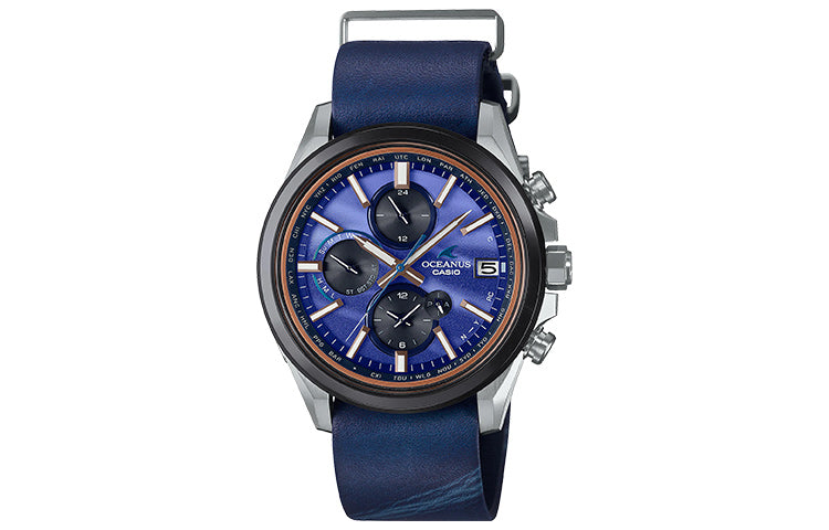 Men's CASIO Quartz Watch Sapphire Leather Strap Blue Sapphire Crystal Mens OCW-T4000ALE-2AJR