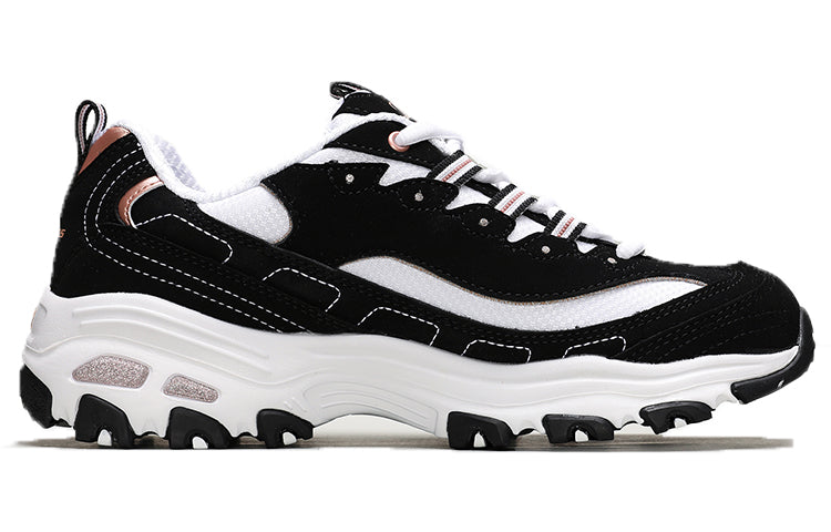 (WMNS) Skechers D'Lites Devoted Fan Low-Top Running Shoes Black/White 13154-BKRG
