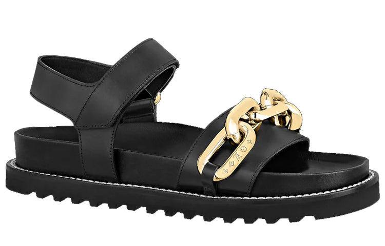 (WMNS) LOUIS VUITTON Paseo Flat Sandals 'Black GOld' 1A8VS2