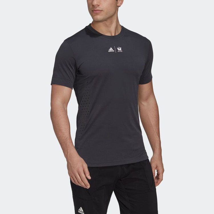 Men's adidas Logo Printing Round Neck Pullover Short Sleeve Carbon Black T-Shirt HH8774