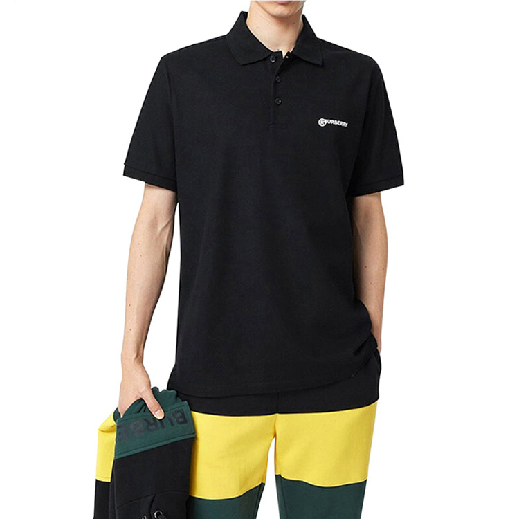 Men's Burberry Alphabet Logo lapel Short Sleeve Polo Shirt Black 80257521