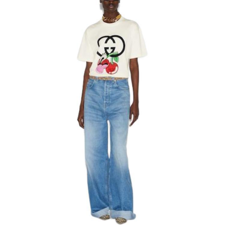 (WMNS) Gucci Cotton Jersey Printed T-Shirt 'Off White' 776596-XJGHP-9088
