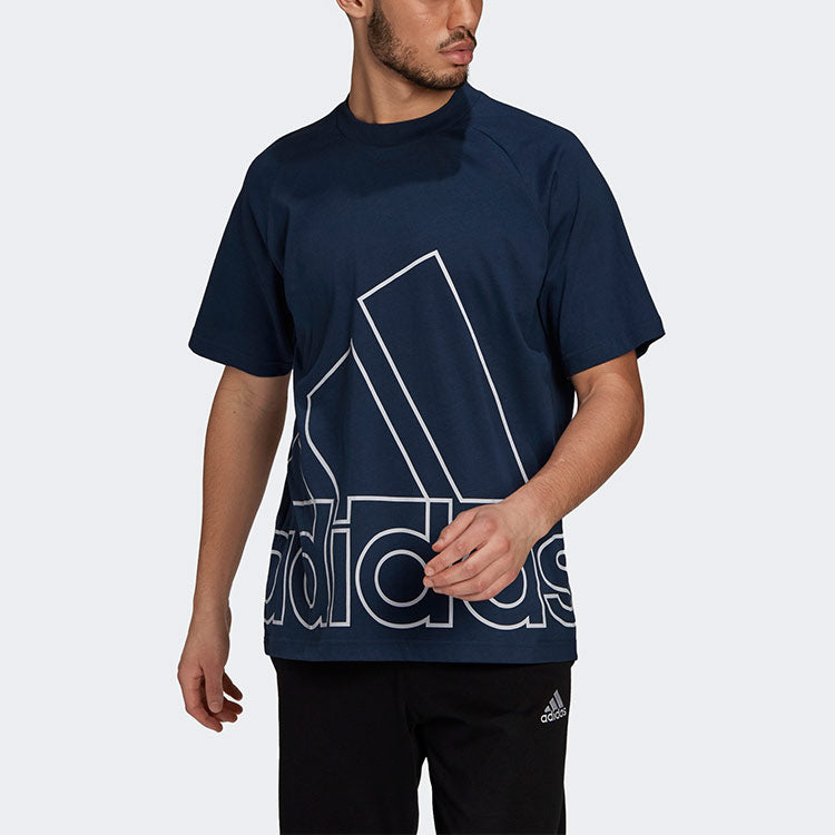 adidas U Big Logo T Printing Sports Round Neck Short Sleeve Navy Blue GU4292