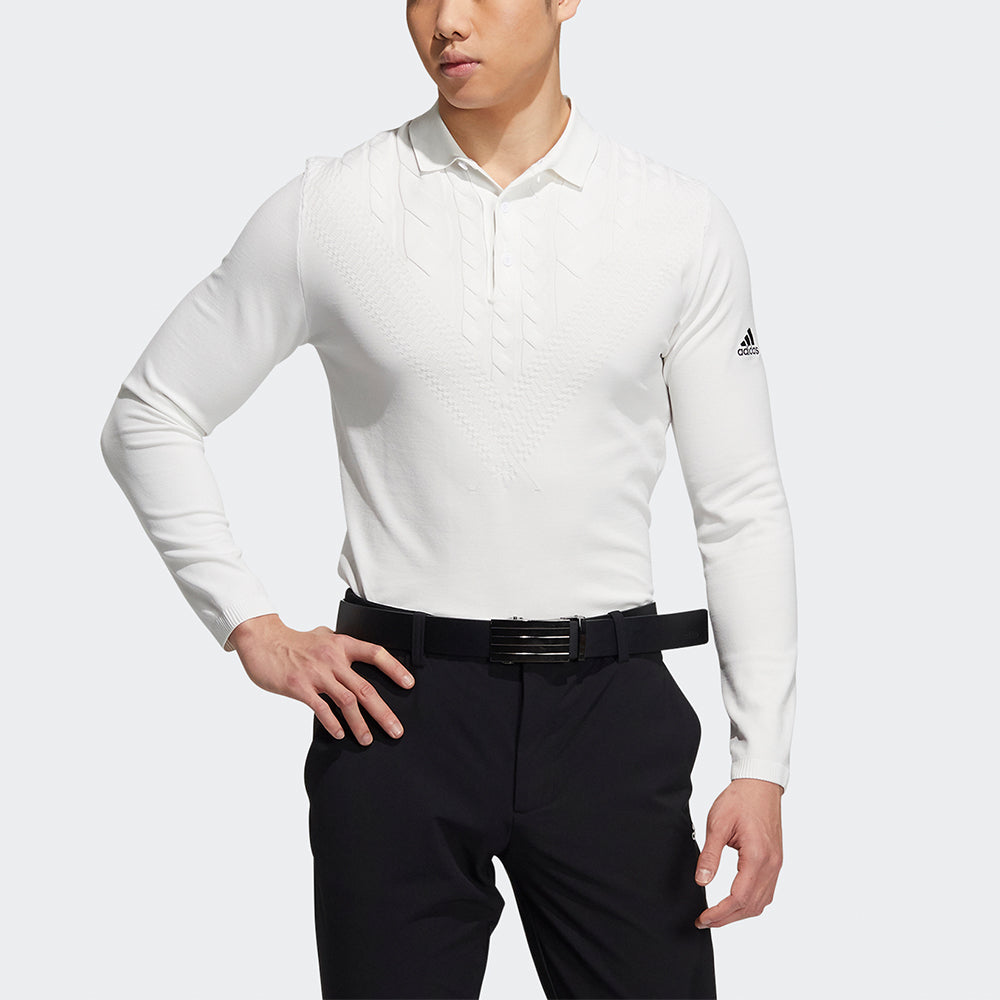 adidas Golf Solid Color Breathable Sports Long Sleeves Polo Shirt White GT3657