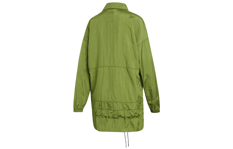 (WMNS) adidas originals Drawstring Half Zipper Stand Collar Windproof Jacket Green ED7597