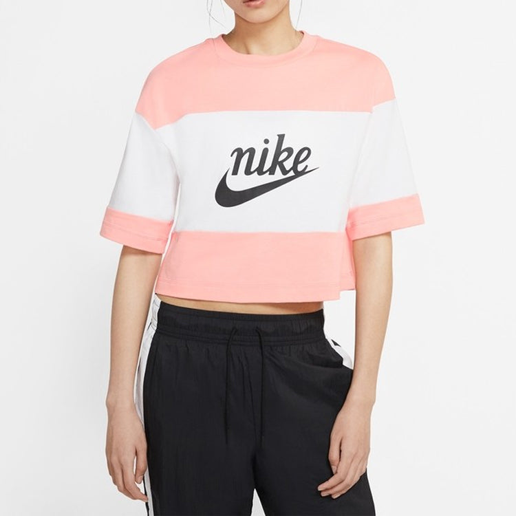 (WMNS) Nike Colorblock Version Round Neck Short Sleeve Tops 'Pink' CK1302-101