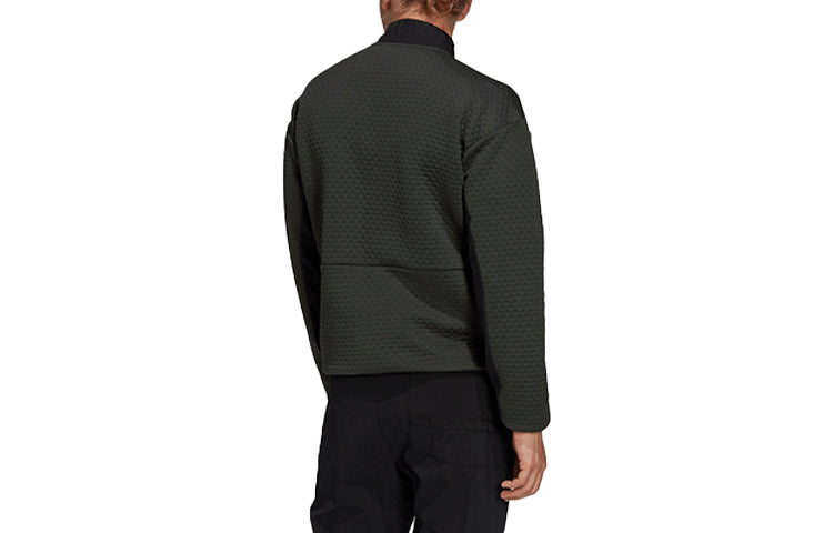 Men's adidas Terrex Outdoor Sports Half Zipper Stand Collar Sports Jacket Dark Brown GQ3683