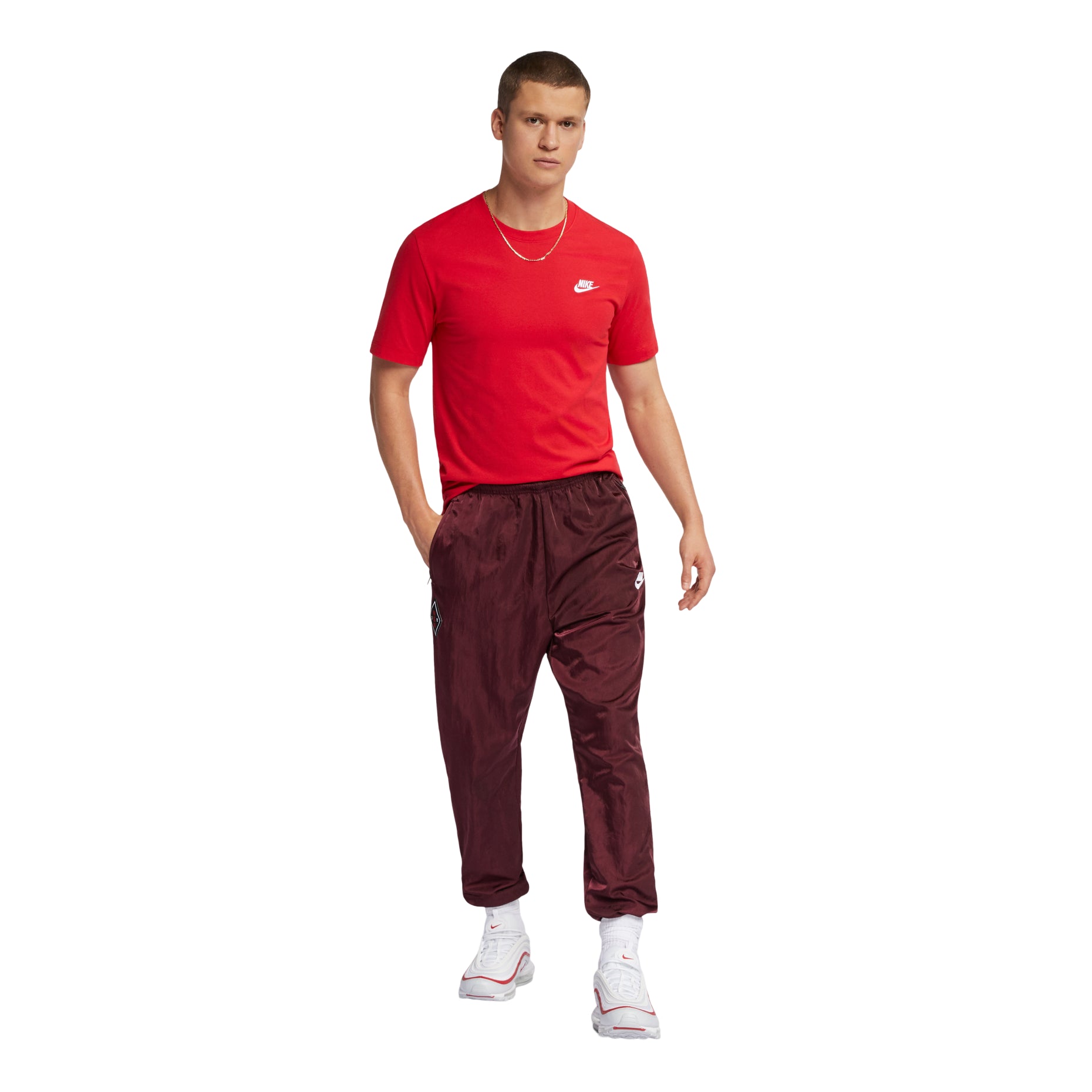 Nike Solid Color Embroidered Small Round Neck Short Sleeve Red AR4999-657