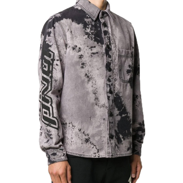 Off-White FW20 Back Arrow Logo Tie-dyed Denim Shirt Men Black OMYD019E20DEN0011010