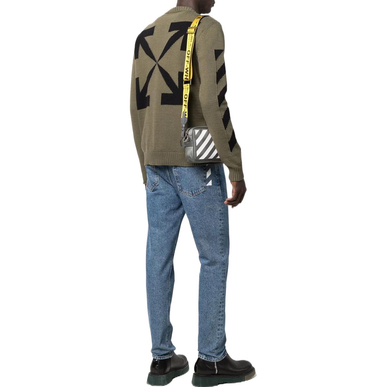 Men's Off-White FW22 Arrow Printing Cozy Round Neck Wool Sweater Military Green OMHE023S22KNI0015610