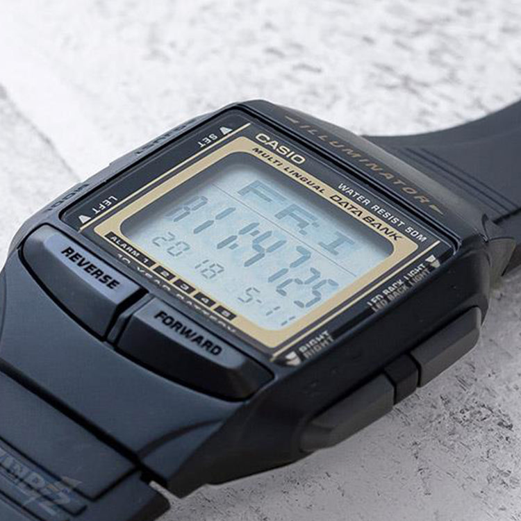 Men's CASIO EDIFICE Series Gold Color Classic Retro Small Rubber DB-36-9AV Mens Black Digital DB-36-9AVSDF