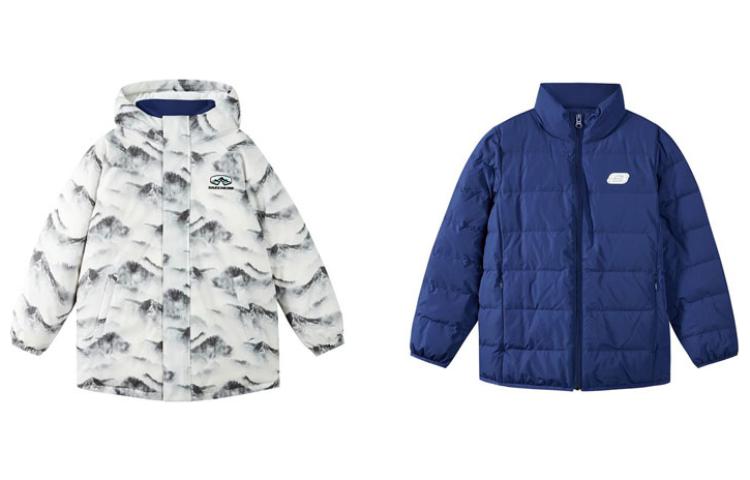 (GS) Skechers Full Print Mountain 3-In-1 Hooded Down Jacket 'White Blue' P422B047