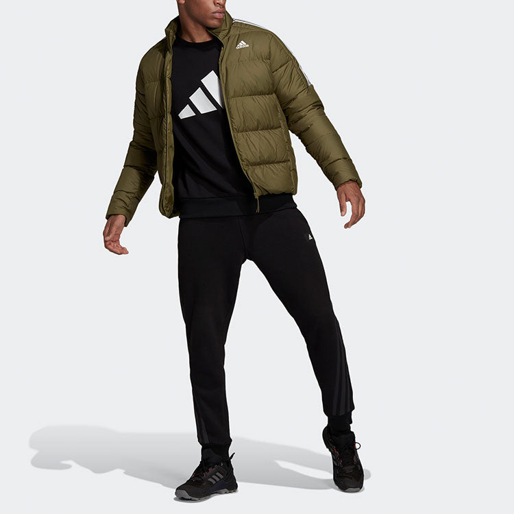Men's adidas Ess Mid Dwn Jkt Sports Stay Warm Stand Collar With Down Feather Dark Olive Green Jacket GT9144